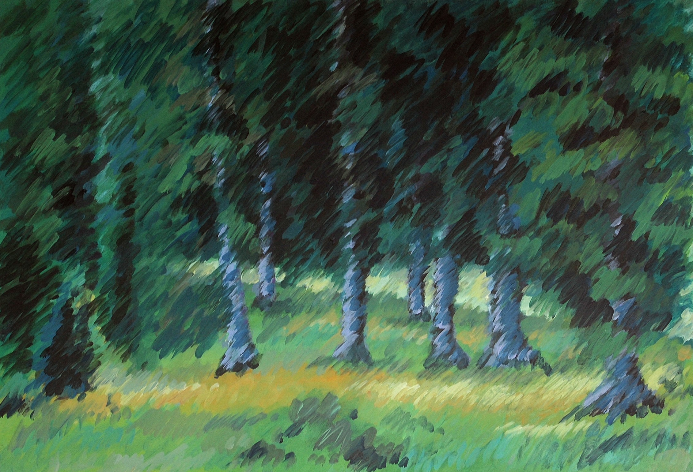 Christoph Leuthold Landschaft, Bilder, Gemälde, Malerei in Acryl und Aquarell: St. Galler Oberland Im Wald, Sellamatt, 2014
Acryl auf Karton
100 x 70 cm